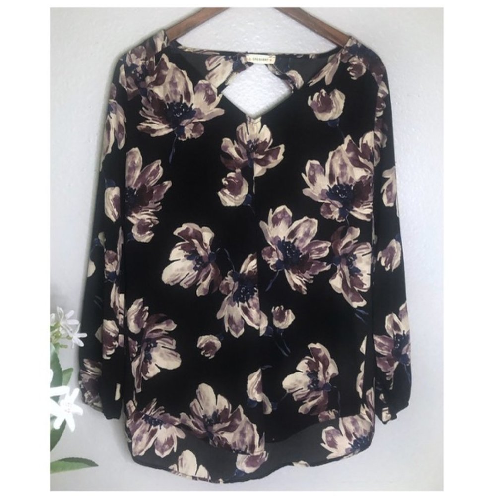Crescent Black Floral Long Sleeve Blouse